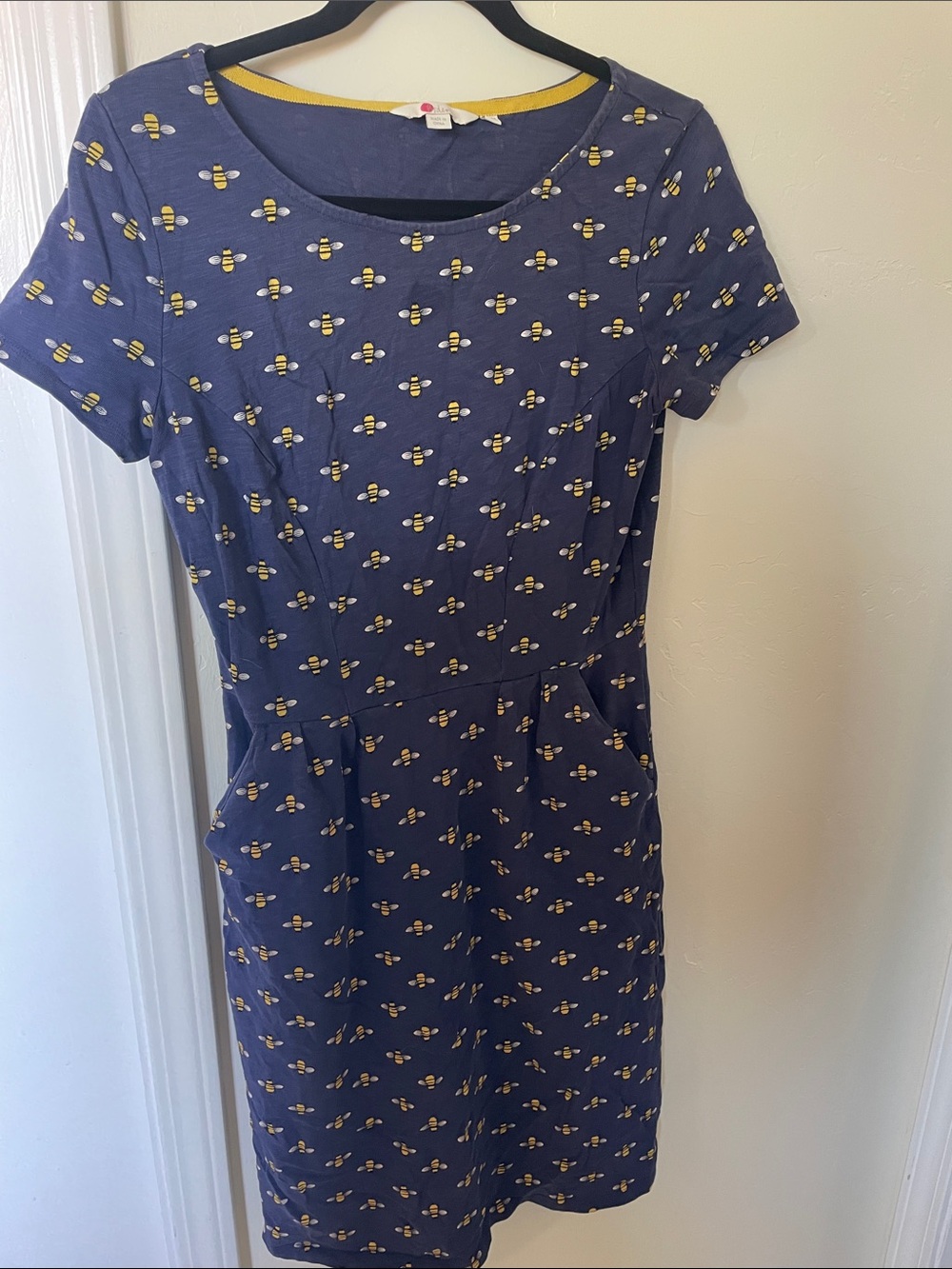 Boden Navy Midi Dress with Yellow Bee Print